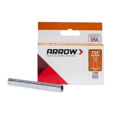 ARROW FASTENER Cable Staples, T25, 18 ga, Round Crown, 7/16 in Leg L, Steel, 1100 PK 257